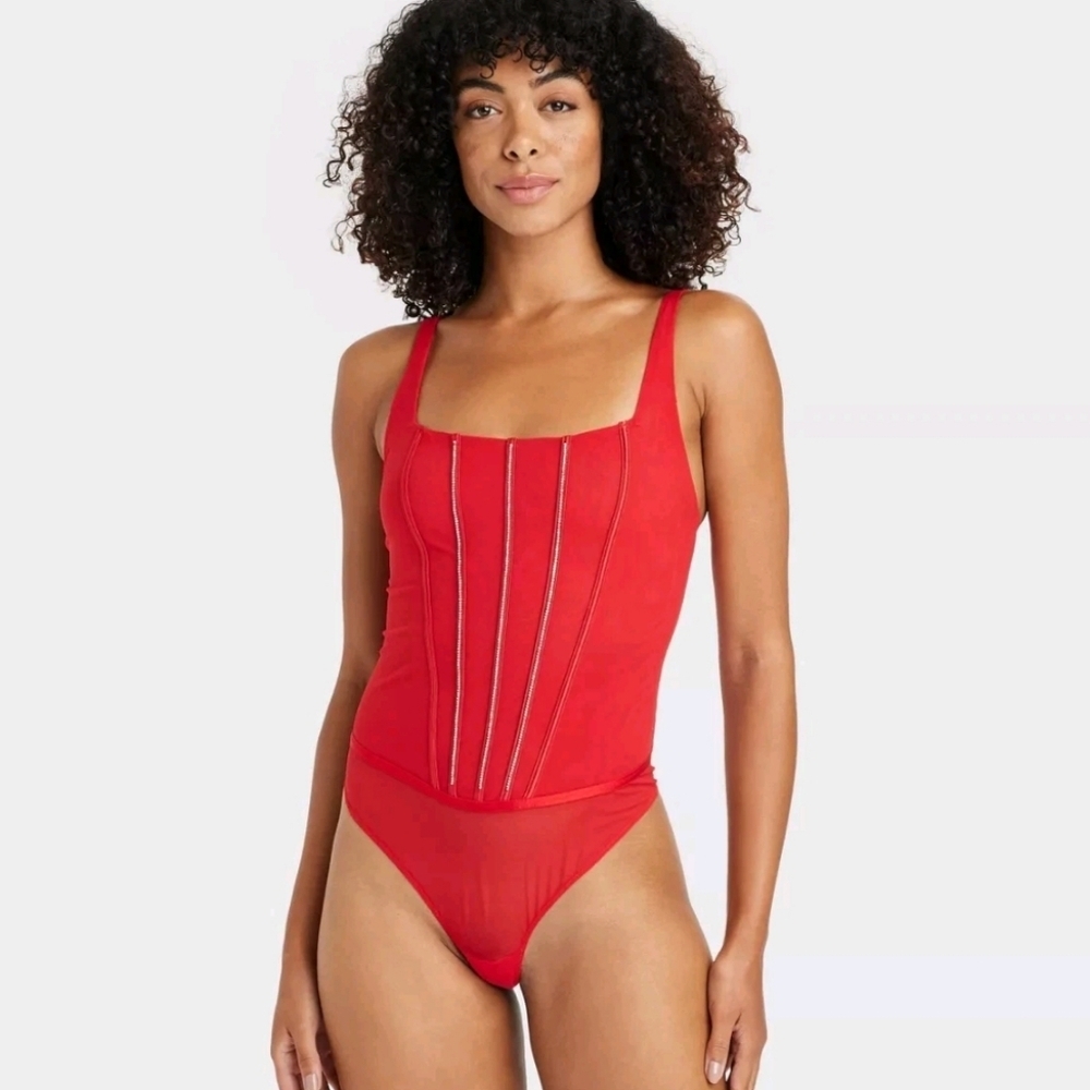 Auden Red Lingerie Bodysuit Rhinestone